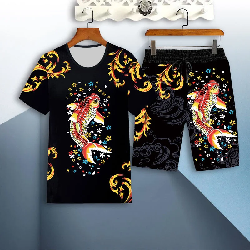 2023 Summer Men's Fashion Shirt Set Designer Clothing Casual T-Shirt Two-piece Suit Crew Neck Plus Size Male Streetwear 3D