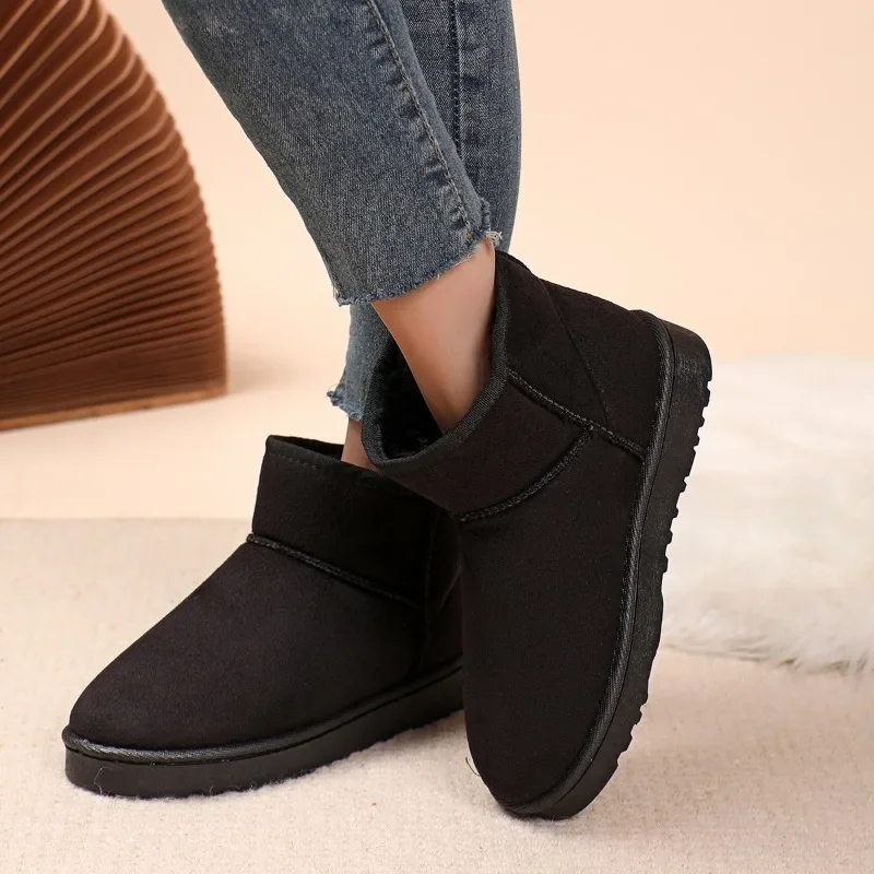 

Ladies Shoes on Sale 2023 Slip on Women's Boots Winter Round Toe Flock Plush Warm Comfortable Low-heeled Casual Snow Naked Boots