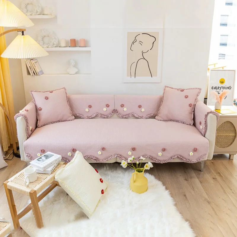 

Cute Flower Sofa Cover Blanket Universal Non-slip Cotton Sofa Towel For Living Room Furniture Decor Tapestry Couch Cover