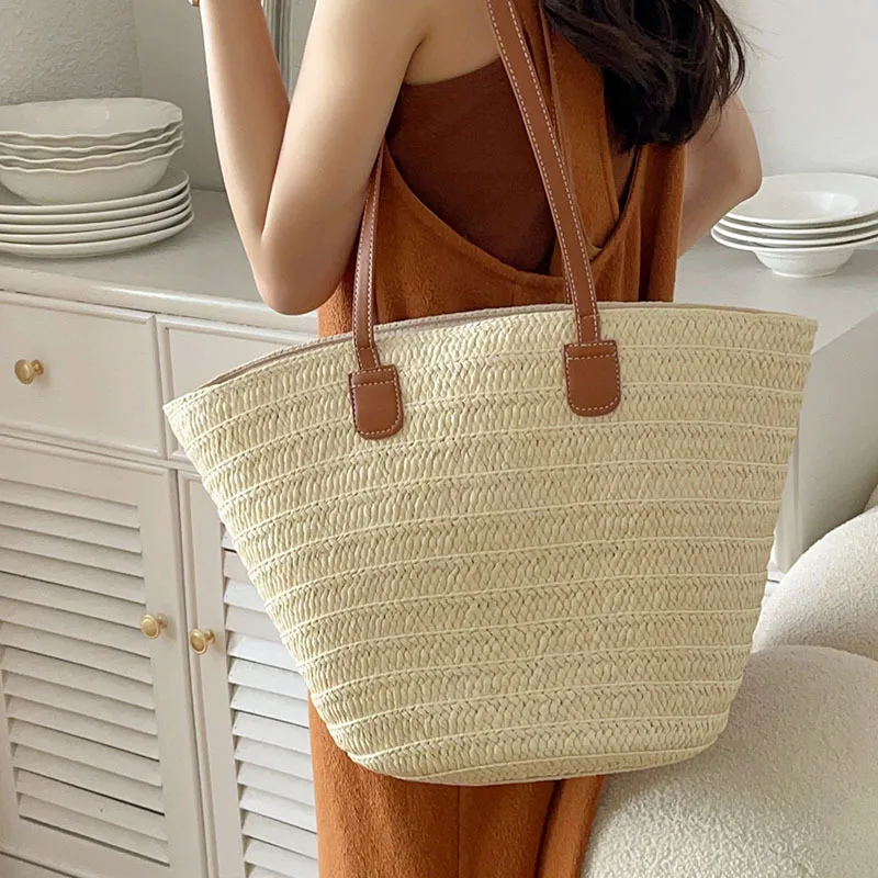 Women's Shoulder Bag Summer Straw Woven Large Capacity Basket Handbags Fashion Female Luxury Designer Beach Bali Shopper Totes