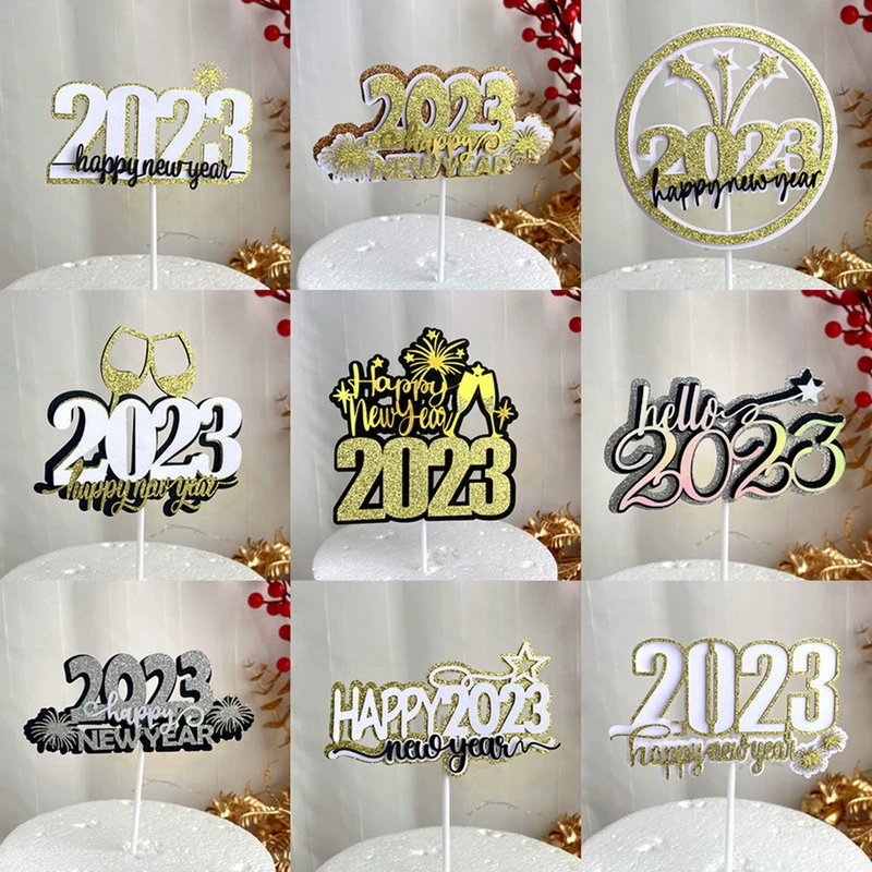 Adornos acrílicos para tartas Año Nuevo, adornos para tartas de fiesta de año nuevo, rojo, artificiales, 2023, 10 estilos, 2023| | - AliExpress