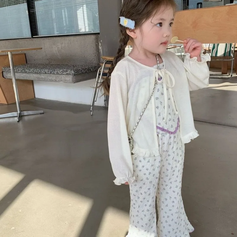 Girls Summer Thin Cardigan Jacket Breathable Outdoor Children Sun Protection Suit Coats Solid Baby Kids Air-conditioned Clothing