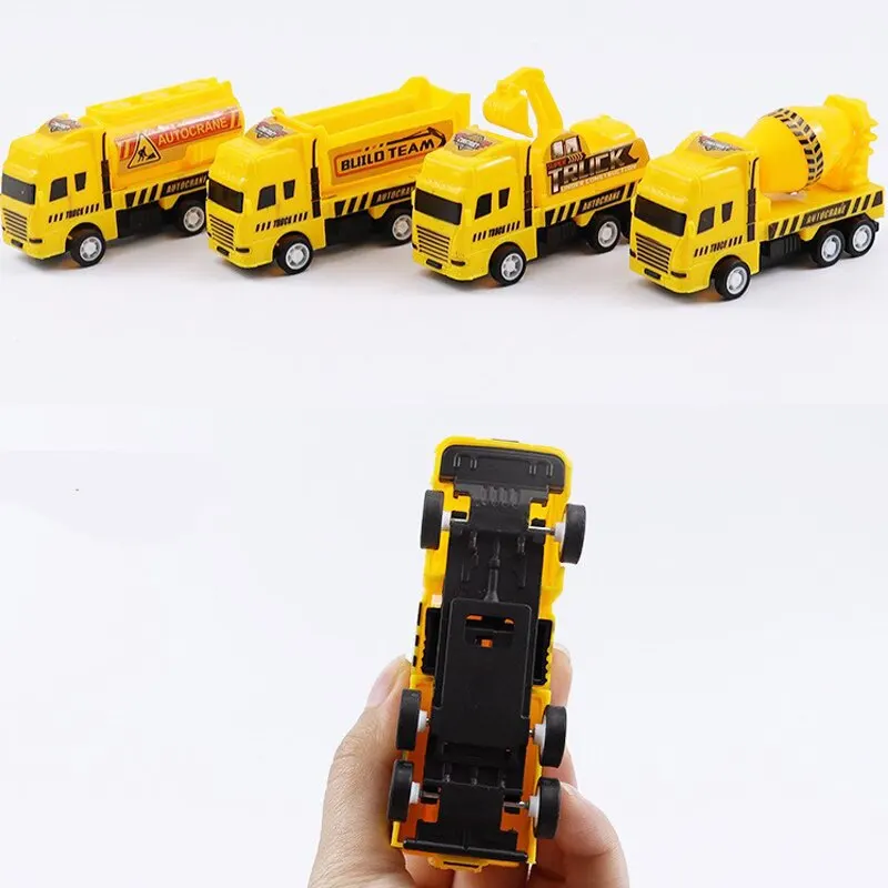 4 Pcs Small Construction Vehicles, Pull Back & Go Friction Powered STEM Toys for Toddlers, Travel Car Toys Age 3-5 Birthday Gift