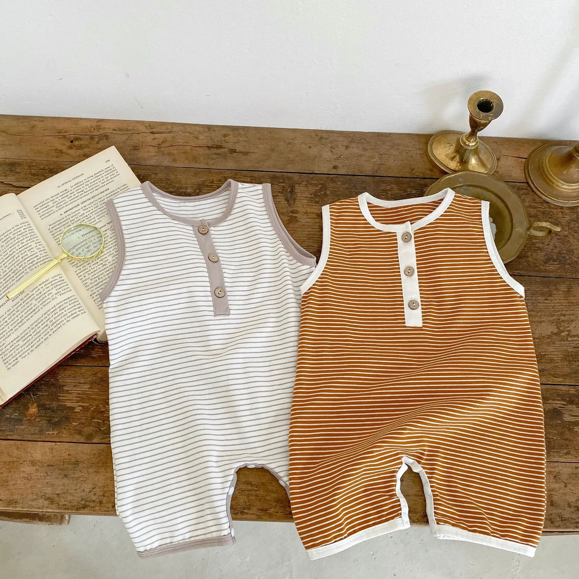 

2023 Summer Newborn Clothes Baby Boys Sleeveless Romper Striped One Piece Cotton Toddler Jumpsuit Infant Boy Clothes 0-2Y