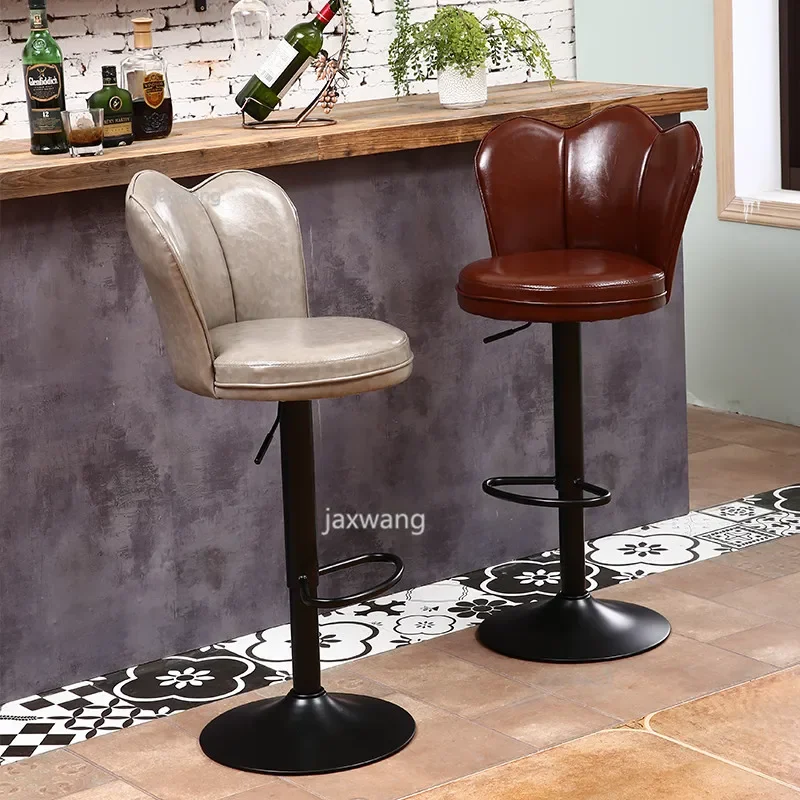 Bar Chair High-quality Leather Modern Lift office Chair Creative Cashier Front Chairs Nordic Rotating High Stool
