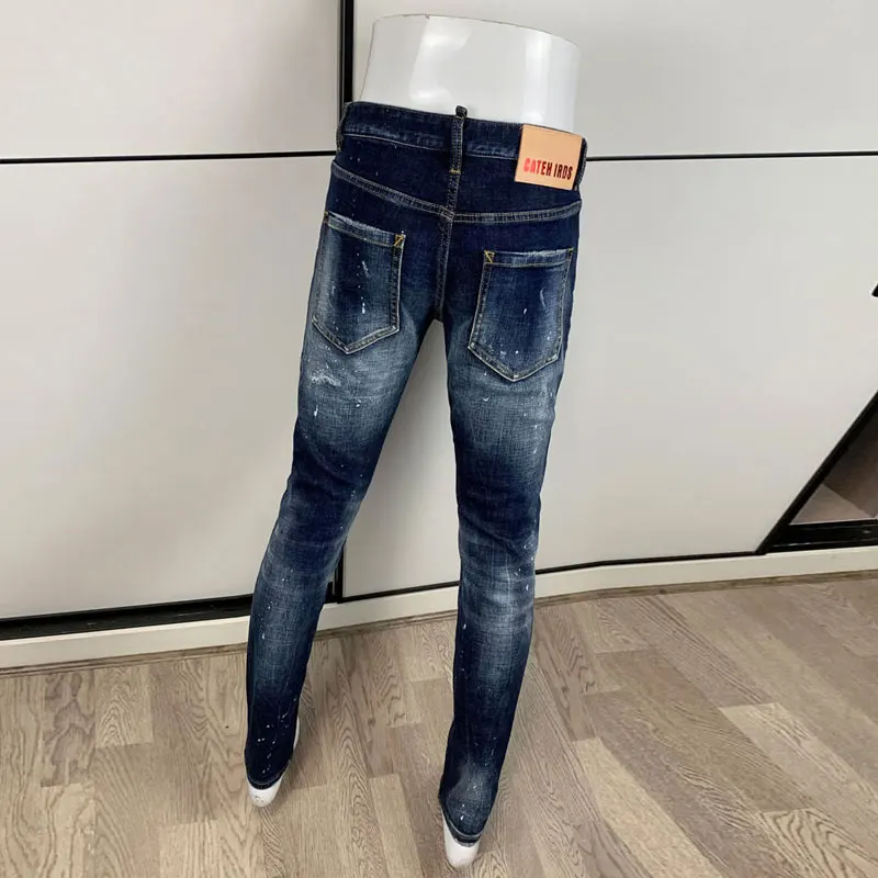Streetwear Fashion Designer Men Jeans High Quality Retro Washed Blue Stretch Slim Fit Ripped Jeans Men Vintage Denim Brand Pants