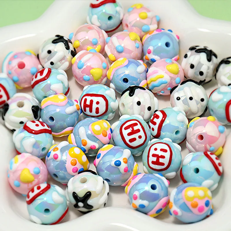 

Colorful Oil Drop Stripes Hi Love Hart Polka Dots Style Round Gumball Acrylic Jewelry Beads 20pcs 16mm Bubblegum Beading Pen DIY