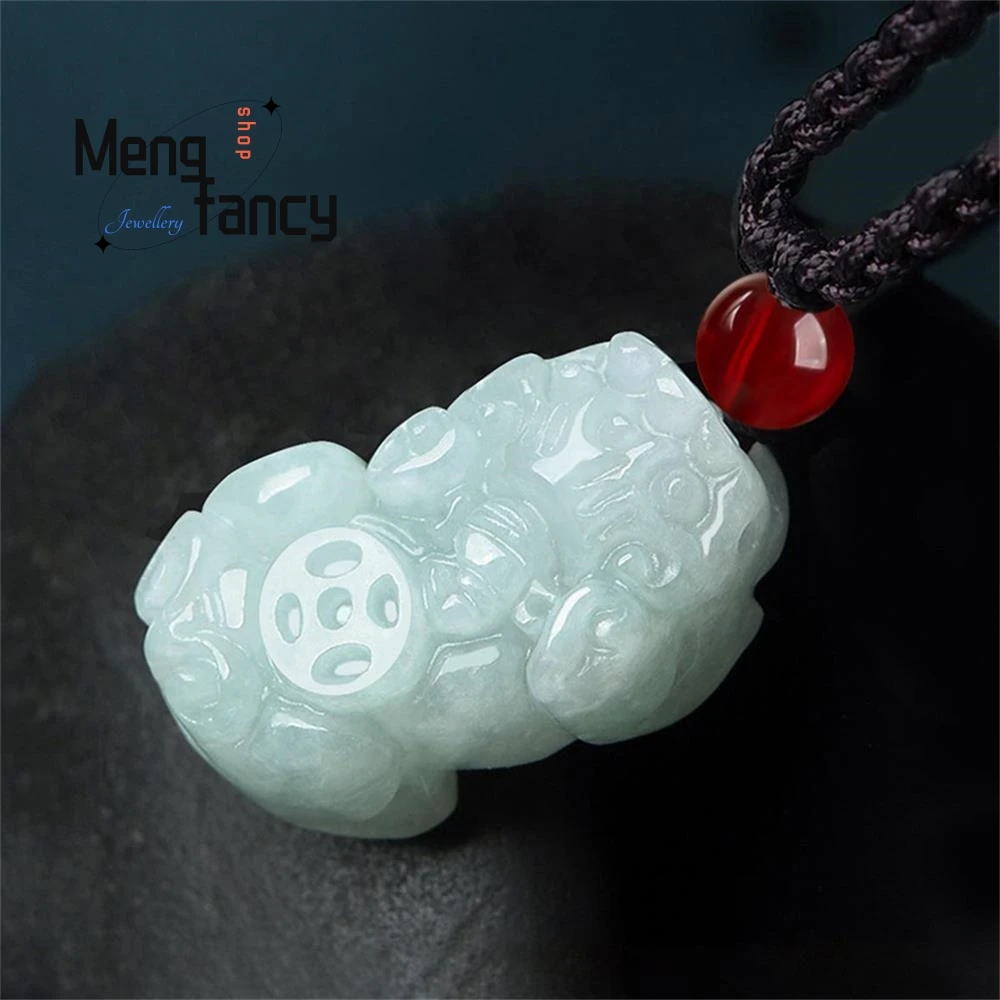 Natural Myanmar A-goods Jadeite Pixiu Fortune Jade Pendant Exquisite Engraver Fashion Jewelry Mascots Holiday Gift