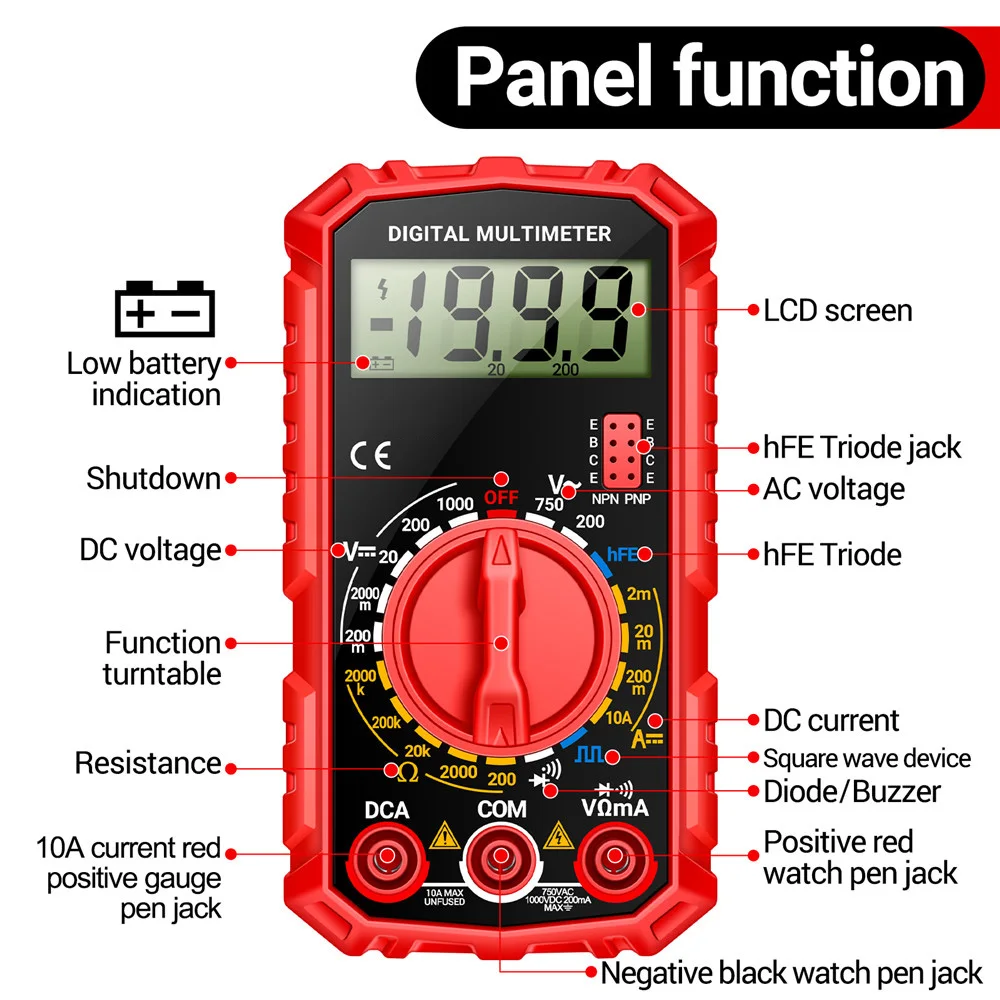 SZ308 Digital Multimeter AC/DC Votage Current Automatic Tester NCV LCD Detector Resistance Ohm Ammeter Capacitance Meter Digital Multimeter Multimeter Tester