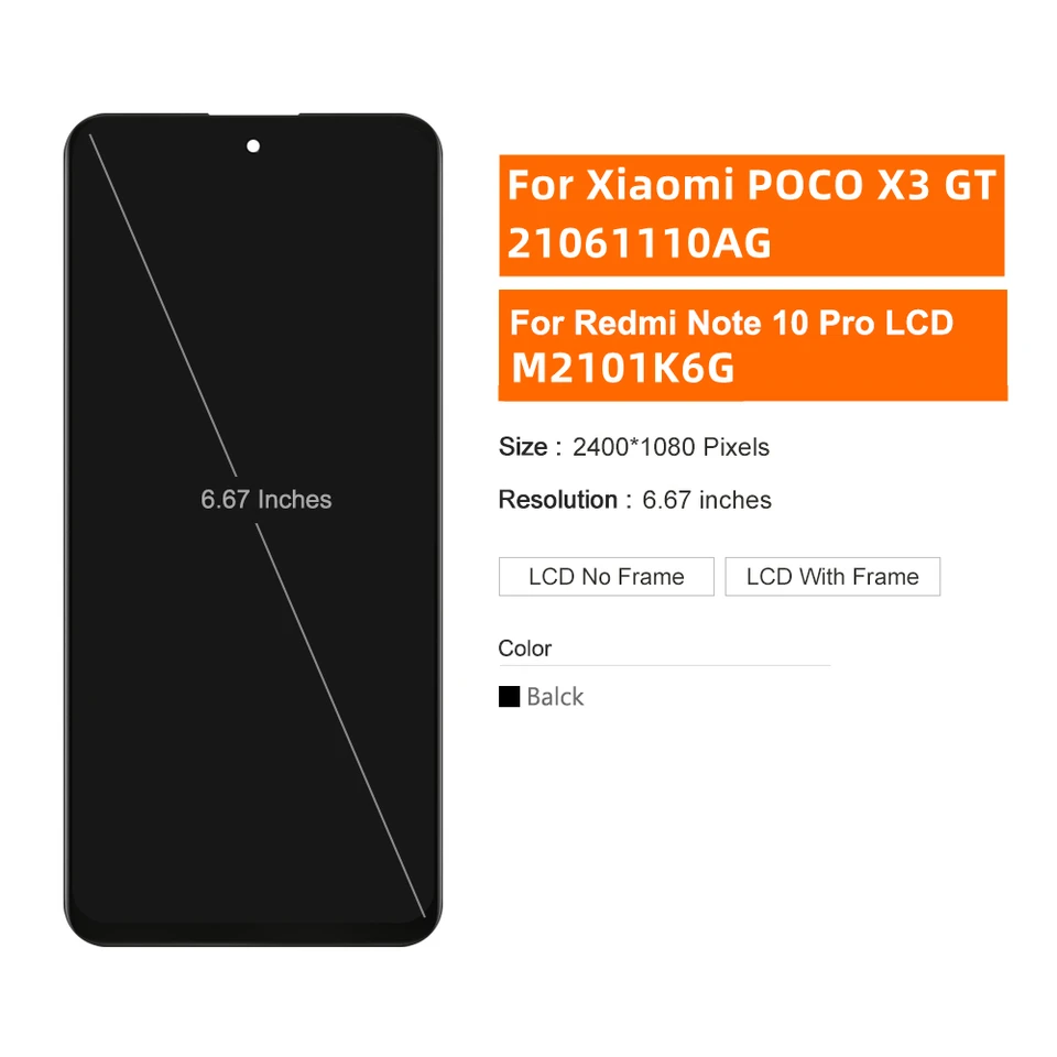 Ecran LCD vitre tactile Xiaomi Poco X3 GT 21061110AG noir