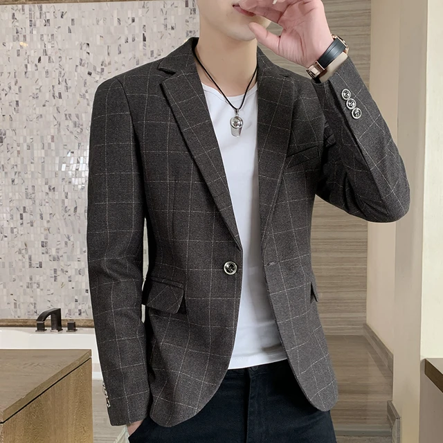 Alta qualidade blazer xadrez masculina estilo britânico high-end simples e  elegante moda festa de compras negócios casual cavalheiro casaco -  AliExpress