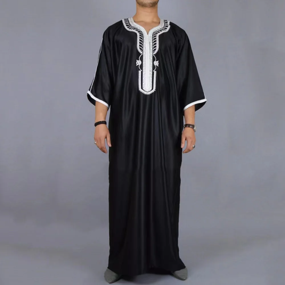 2023SummerCaftanNewMuslimMensBlackRobeShortSleevesEmbroideredArabicEthnicStyleMen.jpg