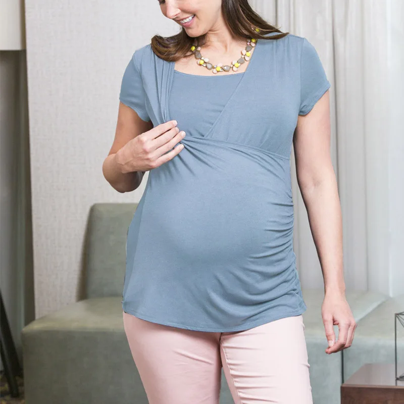 Maternity Nursing Tops Women's Comfy Short Sleeve Nursing Tunic Top for Breastfeeding T-Shirt Pregnant Pregnancy Womens Clothing
