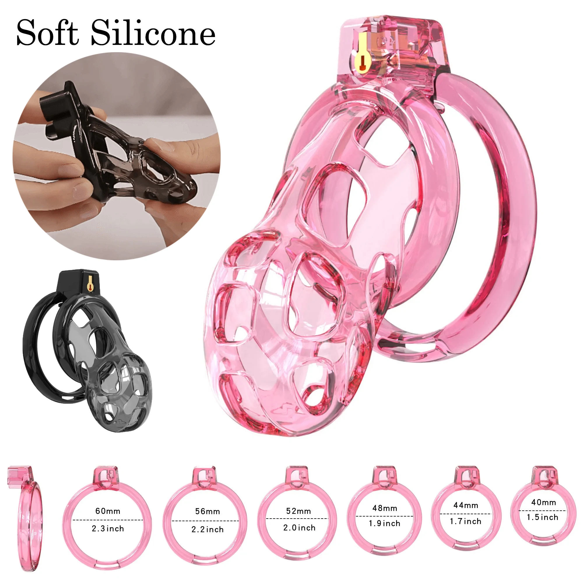 Cobra Chastity Cage Penis Abstinence Bondage Cock Cage with 6 Size Rings Catheter Sissy Gay Male Sex Toys 18 penis chastity cage,chastity lock sex toy