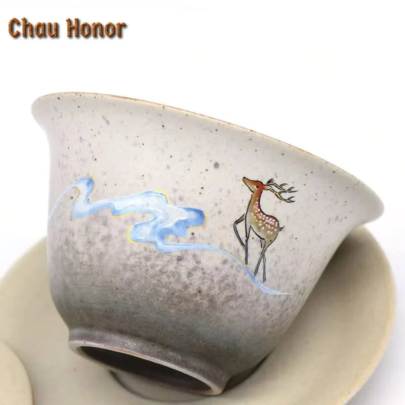 160ml Retro Coarse Pottery Deer Gaiwan Zen Sopera Ceramic Soupers with Lids Tea Tureen  Tea Brewing Cover Bowl Teaware Supplies