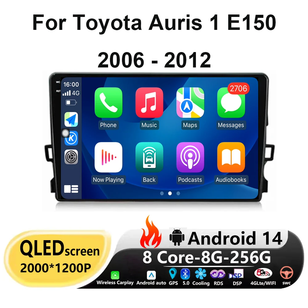 

Автомагнитола на Android 14 для Toyota Auris 1 E150 2006 - 2012 мультимедийный плеер GPS Carplay стерео 4G WIFI 360 камера BT DSP NO 2 Din