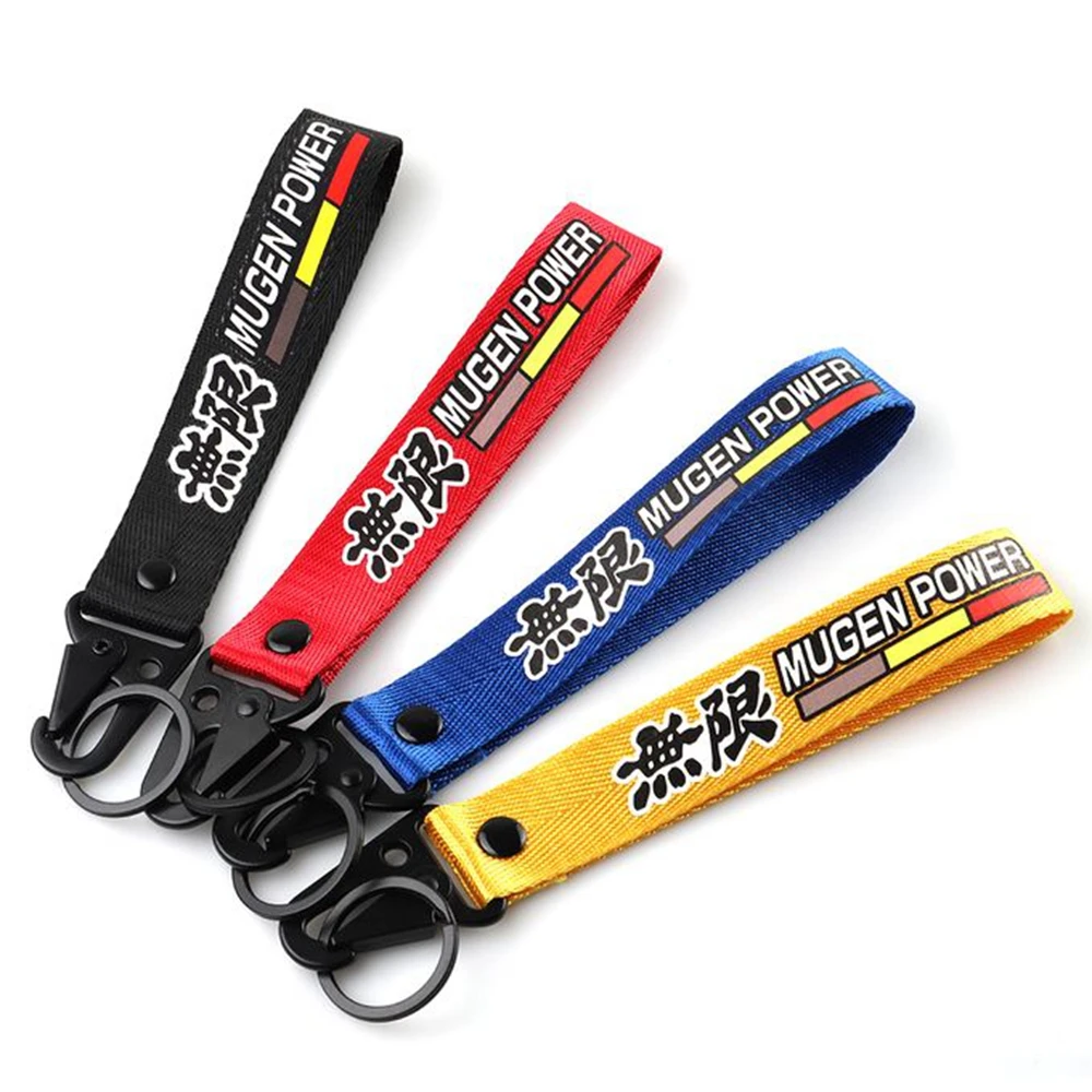 

Car JDM Keytags Strap Keychian Emblem Nylon Webbing Blue Strap MUGEN Keychain Key Chain With Steel Spring Clip Lanyard