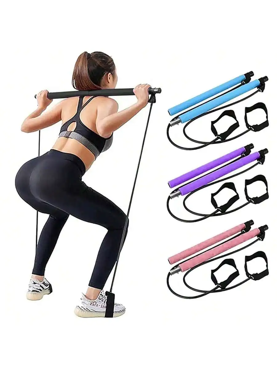 Pilates Bar Kit With Resistance Bands – Adjustable Metal Buckle, Full-Body Home Gym Workout For Men & Women_voghion.com
