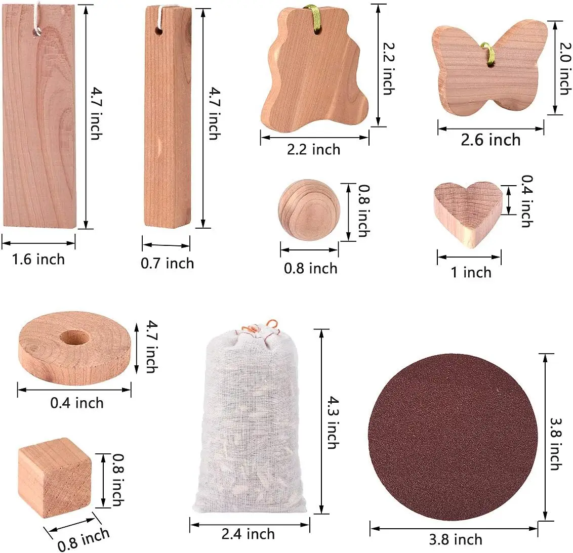 Aromatic Cedar Blocks Organic Cedar Balls Wood Hangers for Cabinets and Drawers Set of 42 with Sandpaper