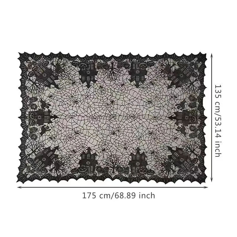 1 pcs of Halloween lace tablecloth spider web skull pattern rectangular shape for party decoration haunted house pumpkin design 3
