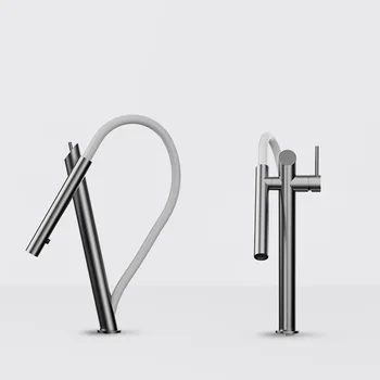 ก๊อกน้ำสแตนเลสสีดำและสีแดงแบบแม่เหล็กสำหรับอ่างล้างผักในครัว ก๊อกน้ำแบบดึงออกได้ หมุนได้รอบทิศทาง 2