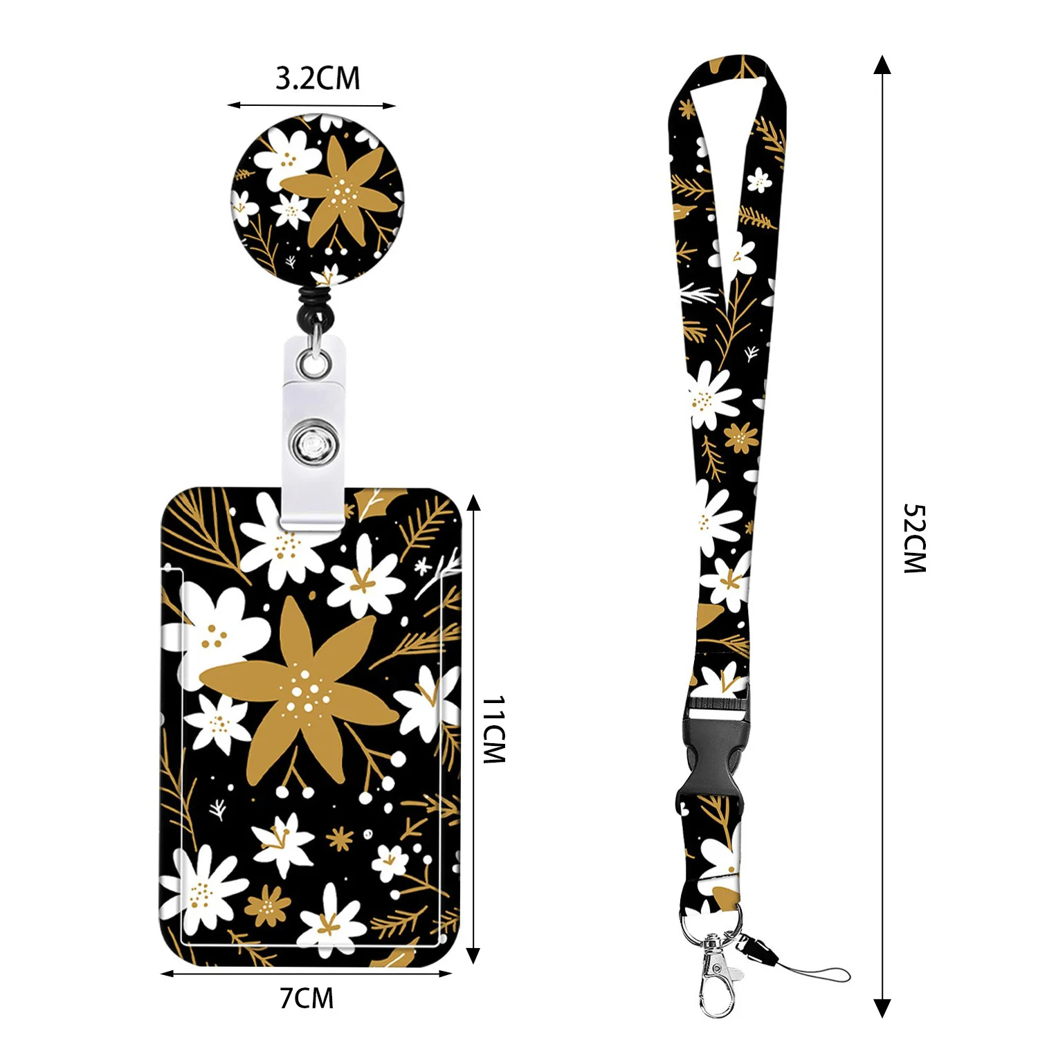 Card Holder Staff Working Cards Holder with Retractable Long Lanyard and Badge Reel Flower ID Credit Cards Holder Cover for Woman Phone Rope