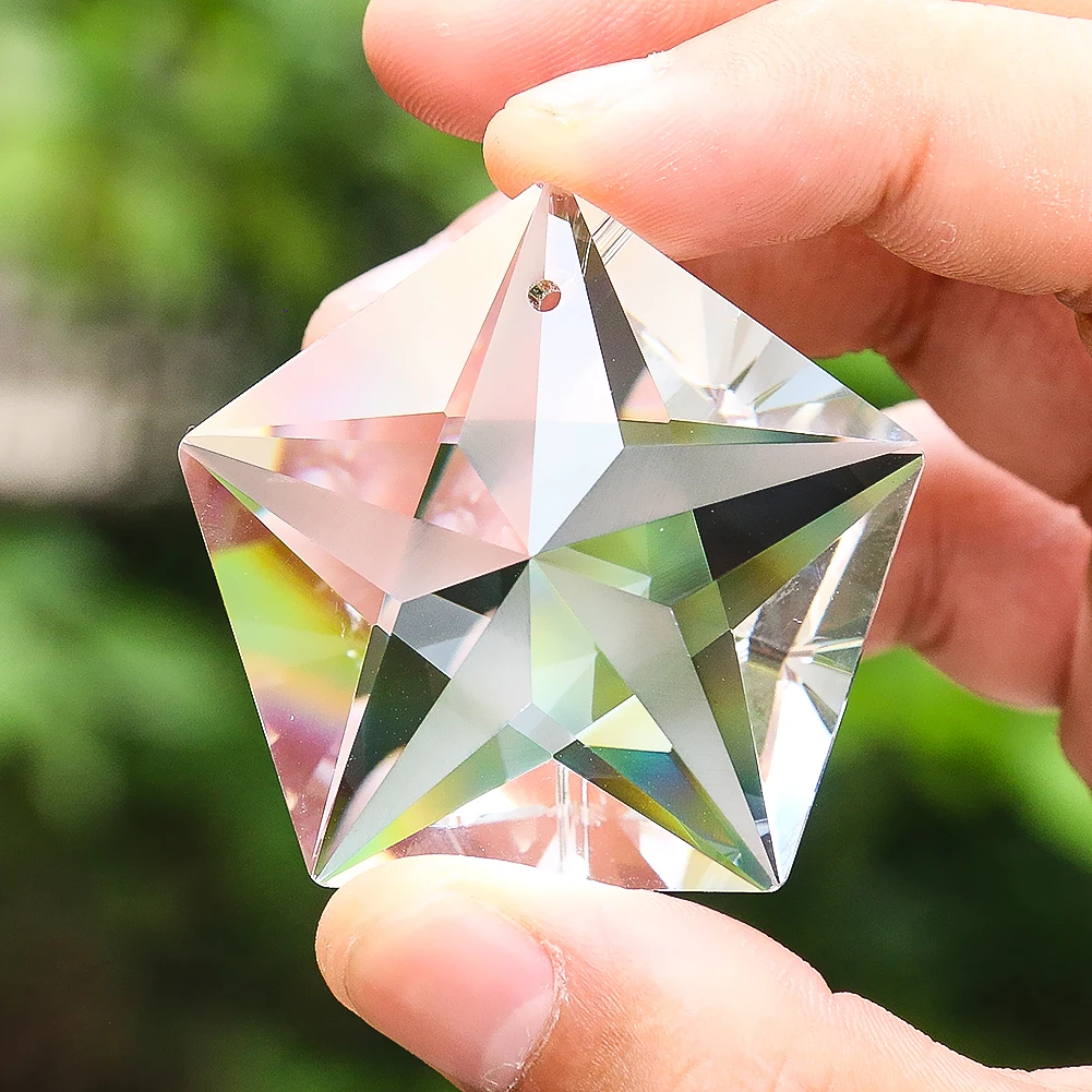 Crystal Sun Catcher Crystal Beads Chandelier Lamp Parts 45mm Faceted Pentagram Crystal