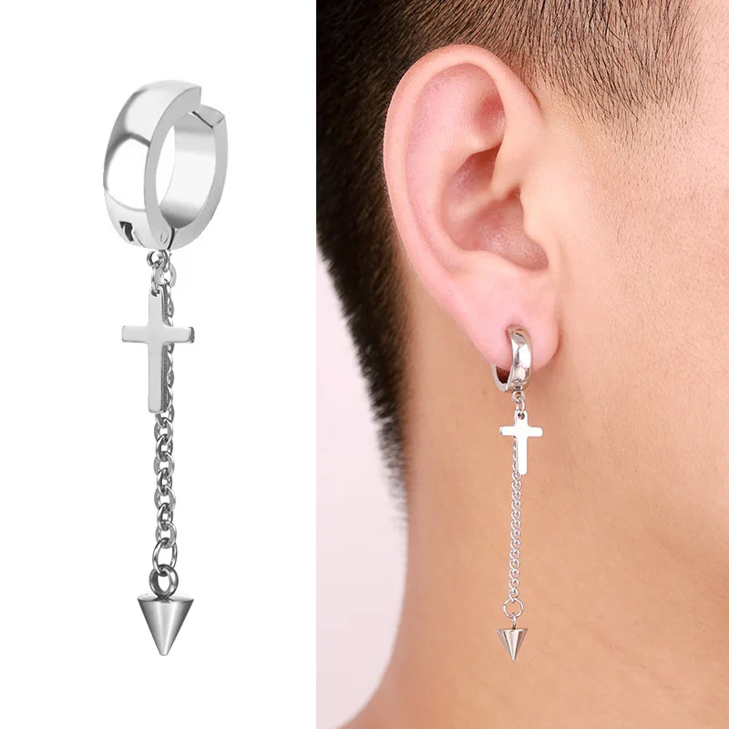 1Pc Punk Steel-color Stainless Steel Ear Clip Earrings For Men/Women Non Piercing Fake Jewelry Gift ear clip earrings