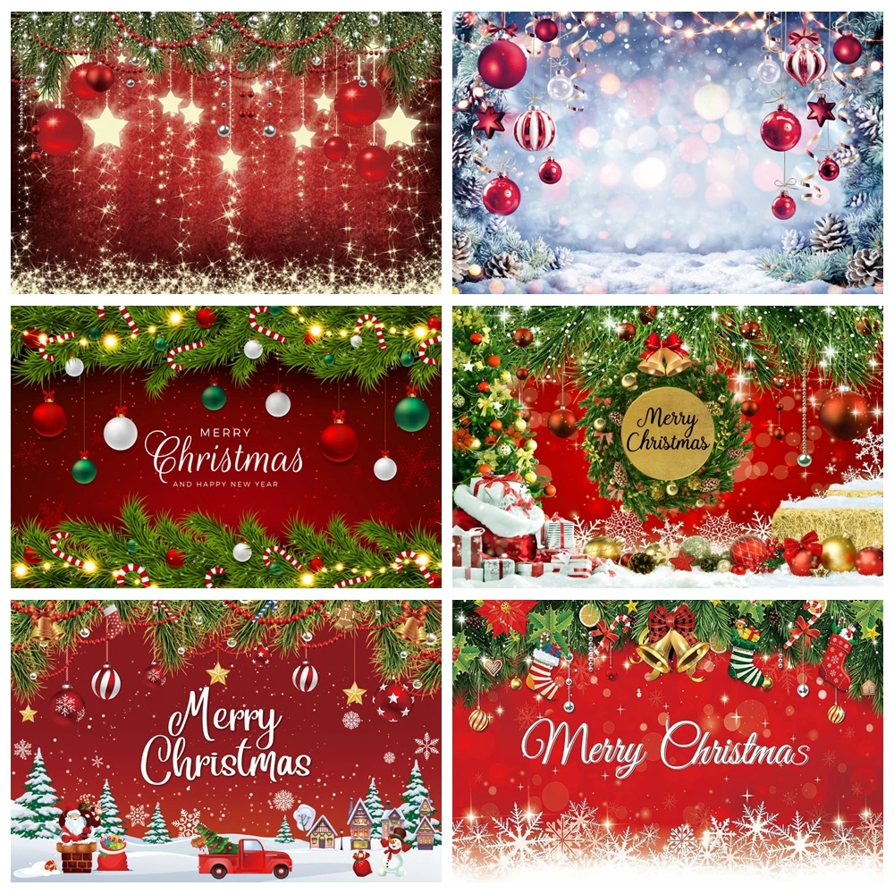 Merry Christmas Backdrop Winter Snowflake Shining Bokeh Glitter Star New Year Red Xmas Ball Kids Portrait Photography Background photo backdrop