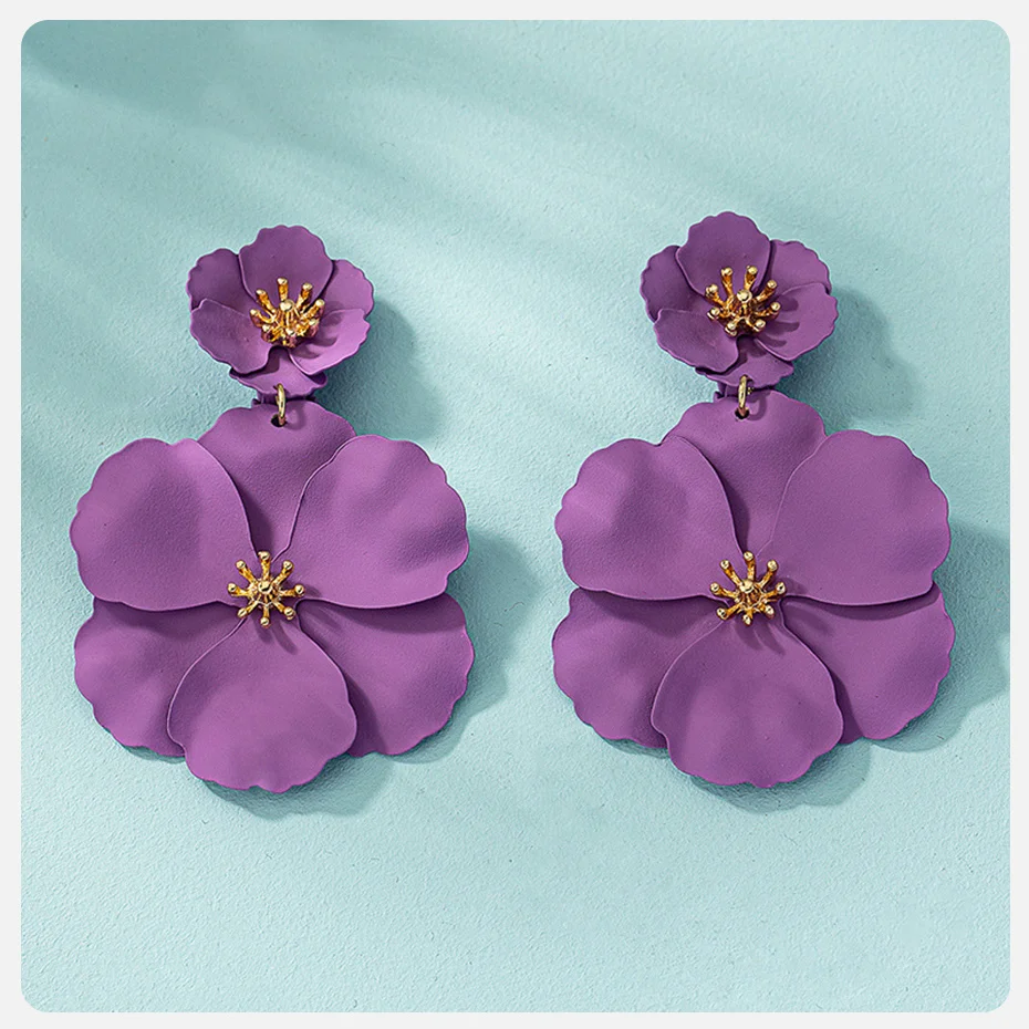 Vnox Neue Trendige Sprühlackierte Bunte Blumen-Ohrringe Exquisite Niedliche Doppelschichtige Blumen-Charm-Ohrhänger Geschenk – Detail 15