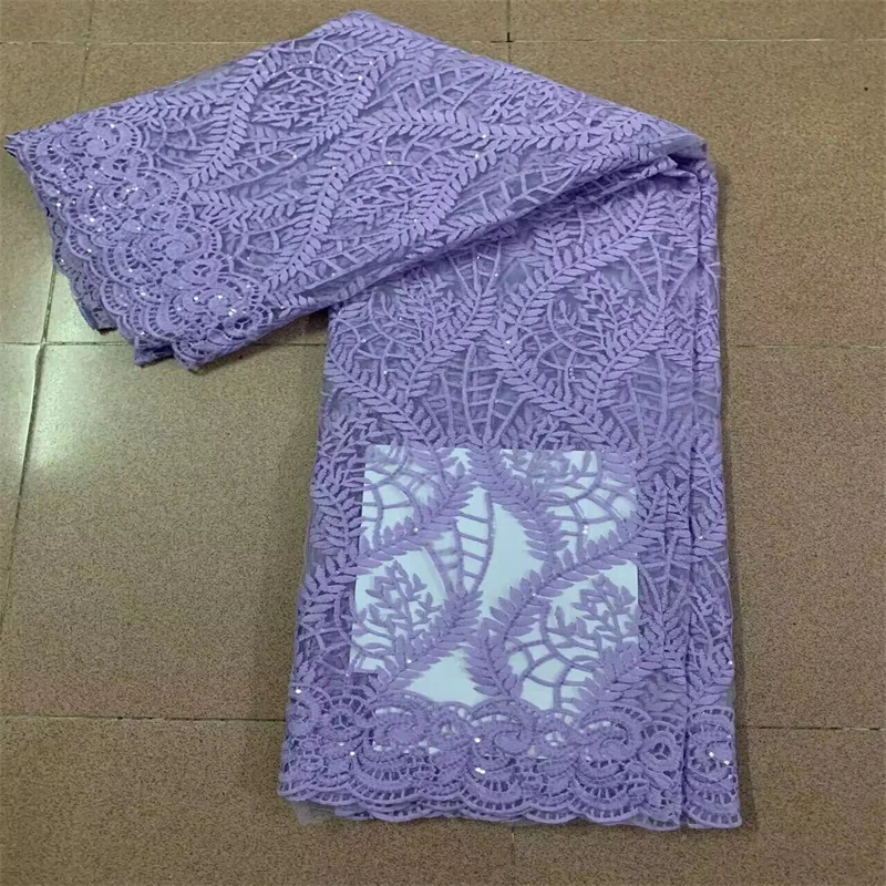 

Purple High Quality African Lace Fabric 2024 French Net Sequins Fabric Sewing Embroidered Lace Tulle Nigerian Lace Fabric 5Yards