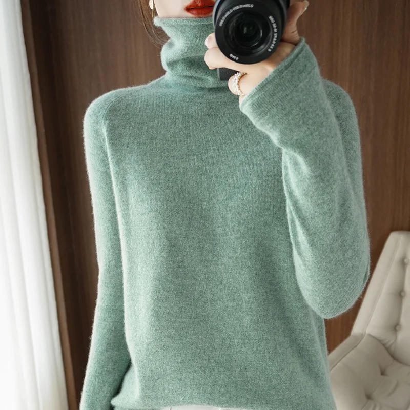 thumbnail image 1 of Suéteres de mujer de otoño e invierno, cuello alto, manga larga, corte ajustado, liso, básicos, de punto, camisas cálidas, jerseys de alta elasticidad, 1 of 5