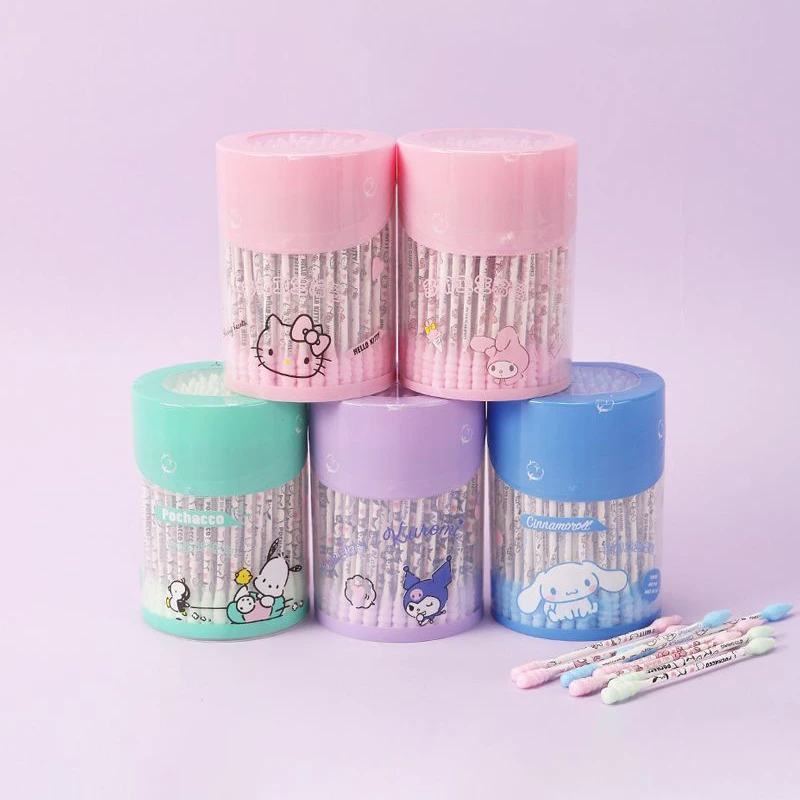 

Cute Sanrio Kuromi Cinnamorol Pochacco Cotton Swab Make Up Multifunction Spiral Double-End Clean Disposable Cotton Swab