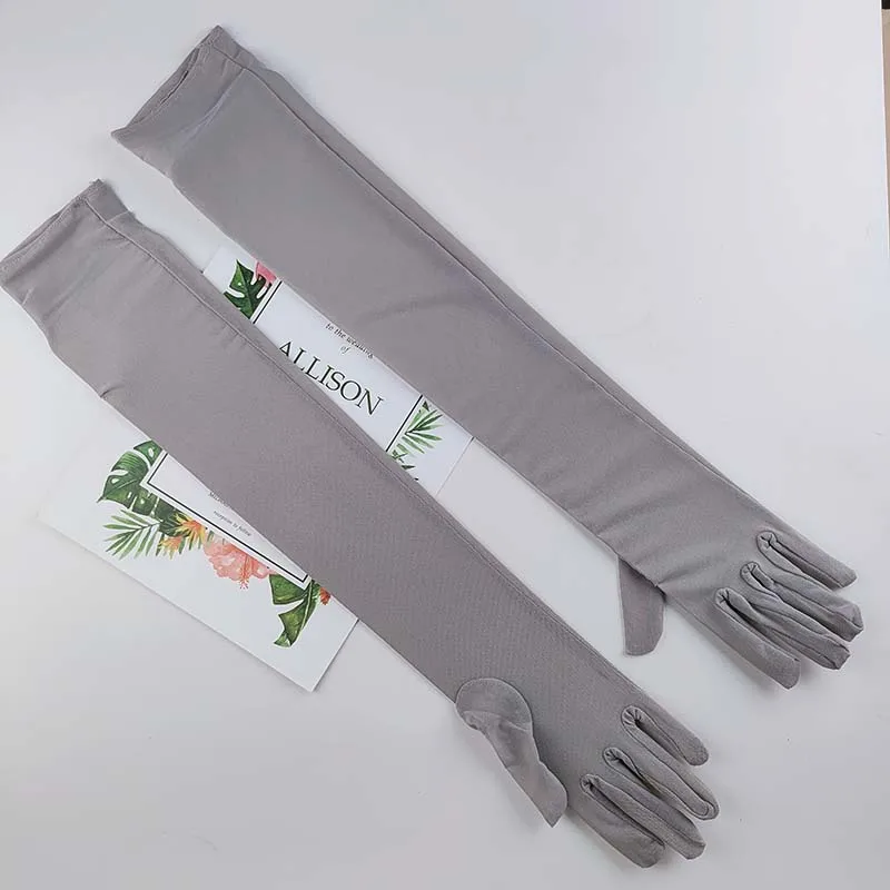 55CM High Elasticity Black Mesh Transparent Sun Protection Ice Silk Long Gloves Women Summer Sunscreen Lace Wedding Dress Bride