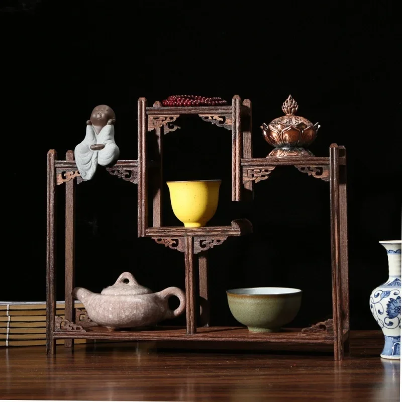 

Chinese Solid Wood Bogu Shelf Chicken Wing Wood Duobaoge Display Shelf Miniature Mahogany Home Furnishings Wooden Crafts
