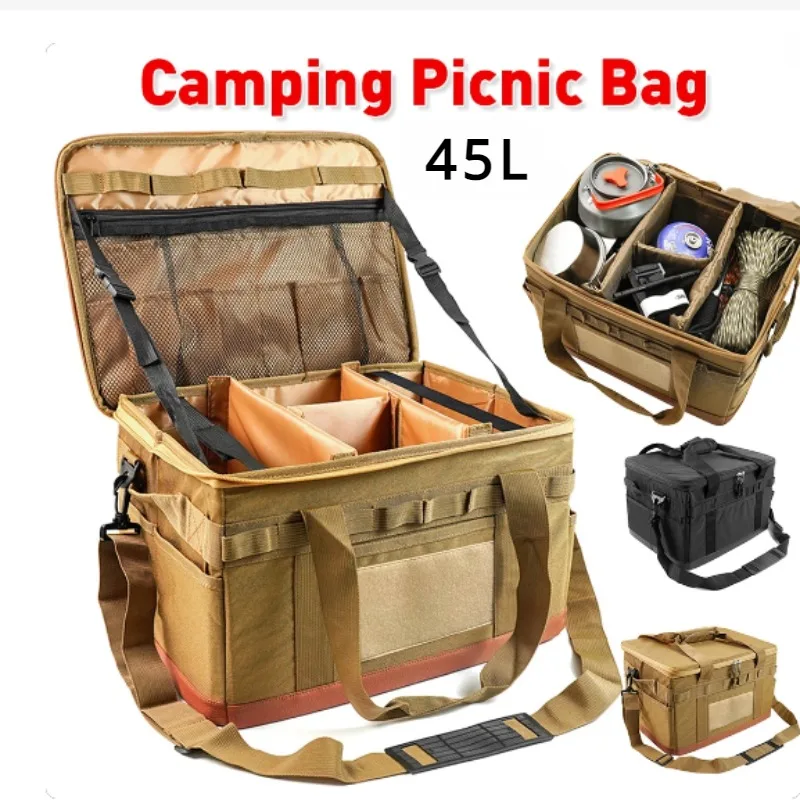 

45L Camping Bag Large Capacity Storage Box Outdoor Barbecue Cooking Picnic Bags Multifunctional Practical Camp Cooking Supplies