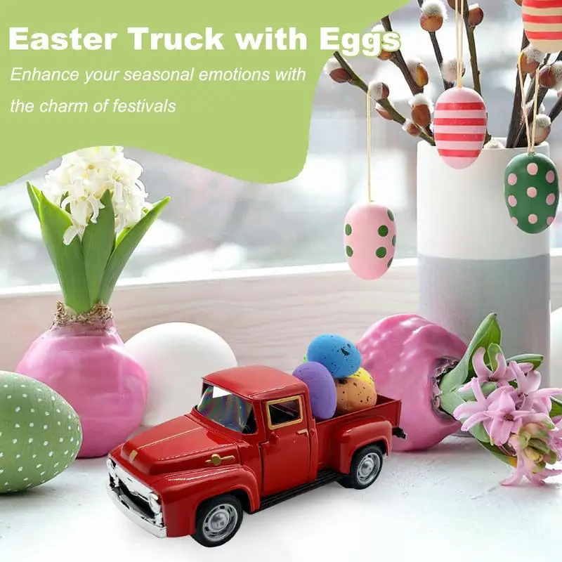 Truck Easter Decor Pickup Car Model With Eggs Happy Spring Small Truck Decorations Easter Farmhouse Metal Car Model For Holiday
