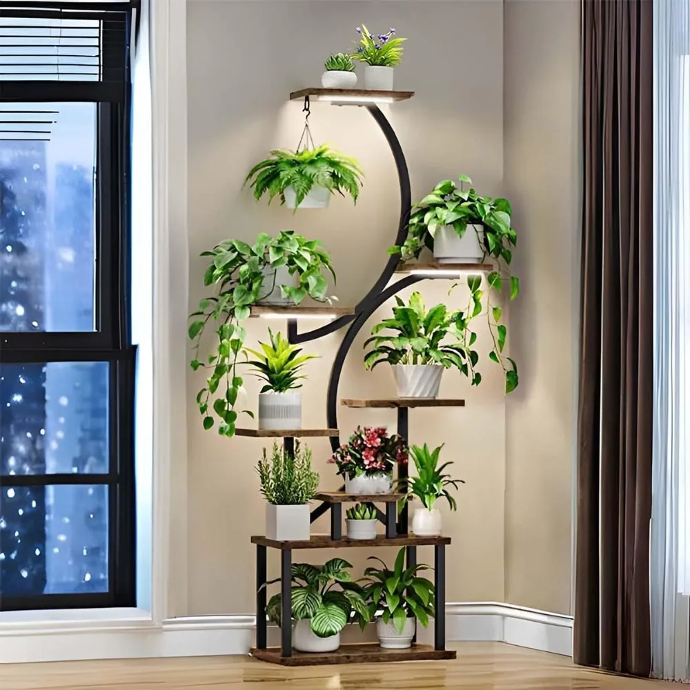 Grow Lights, 59 in 8 Tiered Tall Plant Shelf, S-shaped Metal, Plant Shelves 2