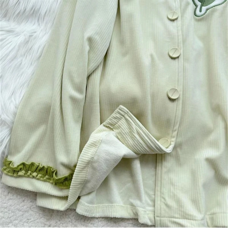 2024 New Pajama Autumn Winter Women Island Velvet Sleepwear Sweet and Cute Long Sleeve Pants Loungewear Thin Velvet Homewear Set