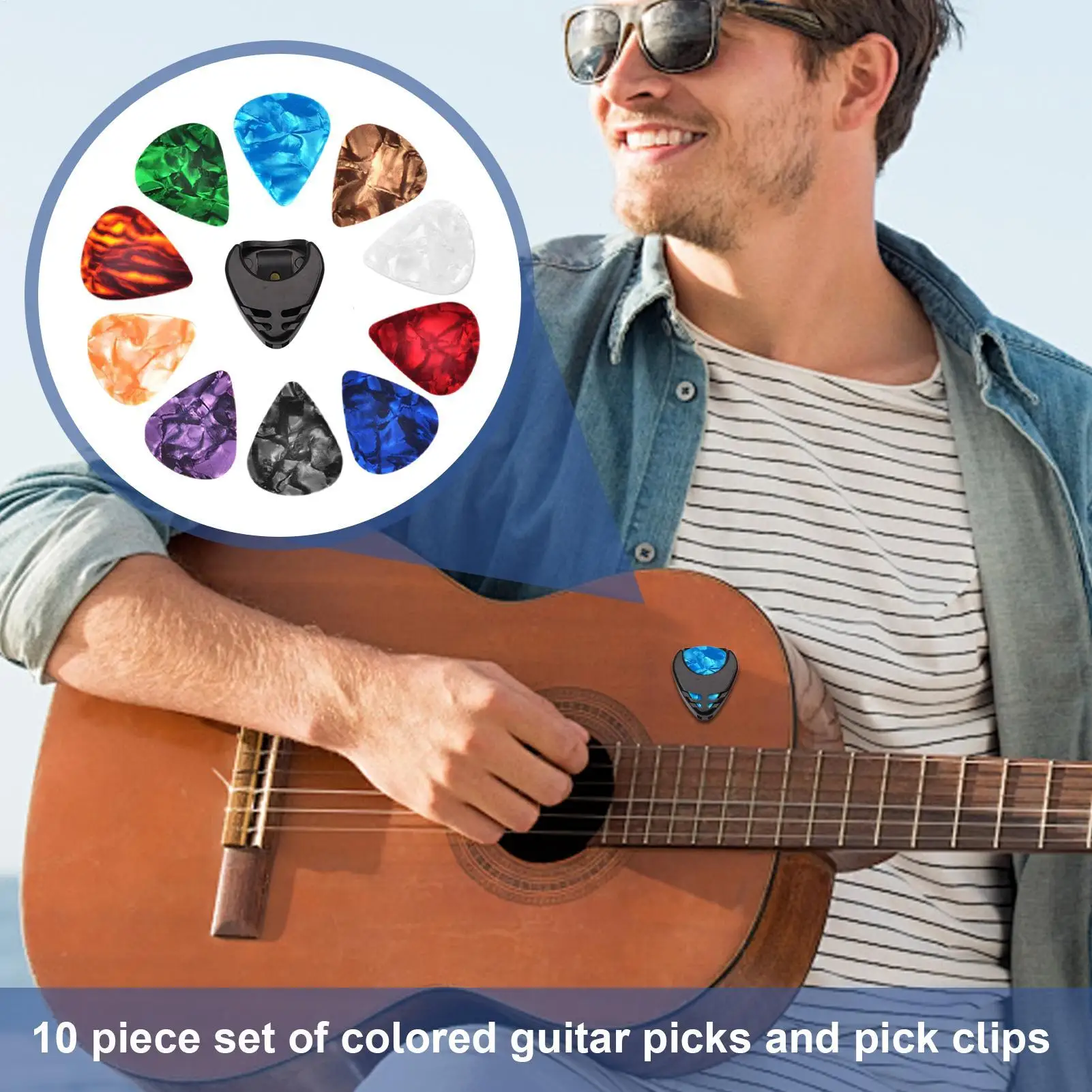 10Pcs Plectrums 1 픽업 클립 홀더 일렉트릭 기타 픽 내구성이 뛰어난 다채로운 무작위 색상 현악기용 일반 액세서리