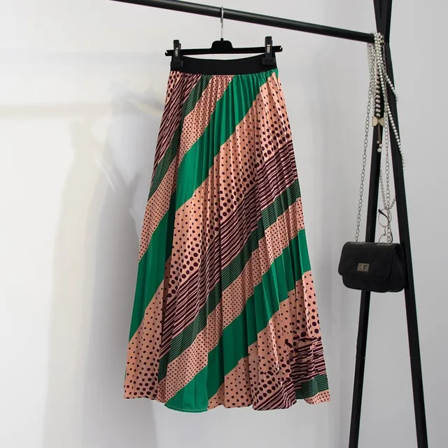 Faldas largas plisadas diseño de rayas, faldas largas plisadas con cintura y diseño de lunares, de primavera - AliExpress Ropa mujer
