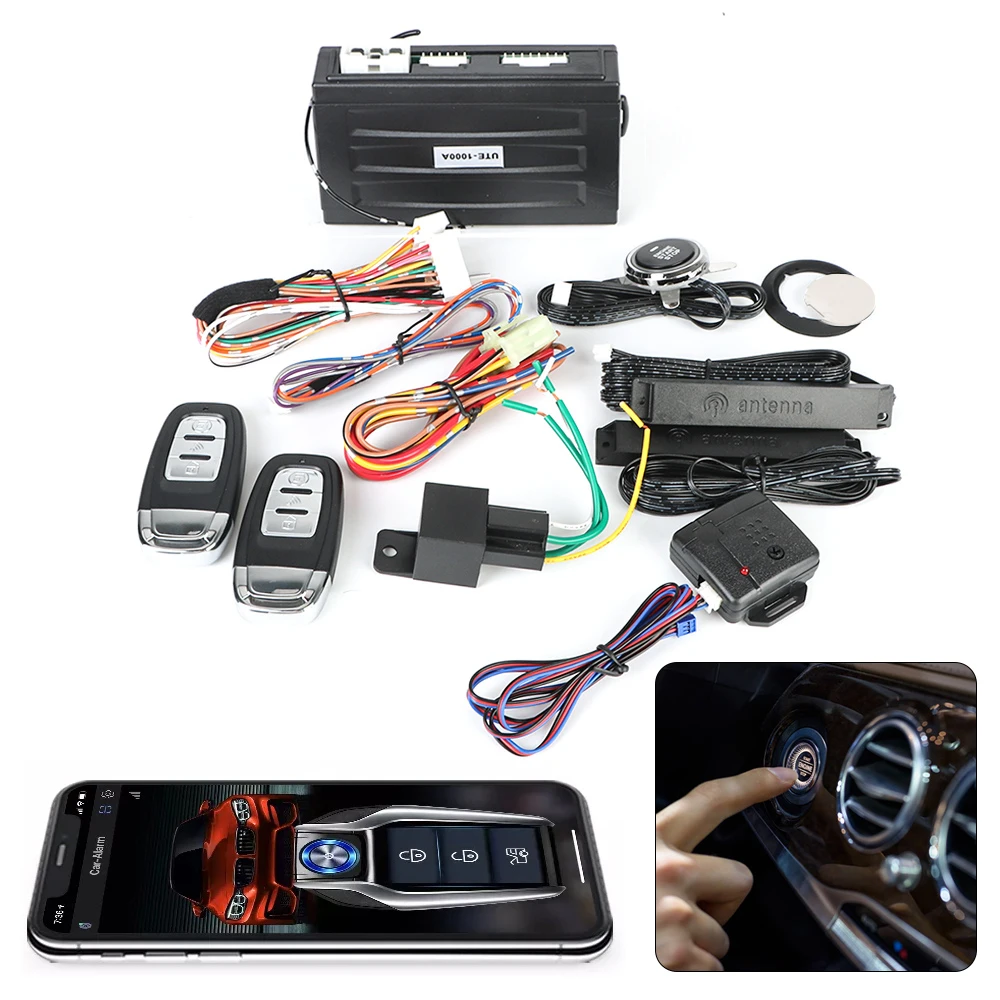 Kit de démarrage automatique de voiture, alarme intelligente, Bluetooth, démarrage automatique, bouton poussoir d'arrêt, système d'entrée sans clé, télécommande, accessoires