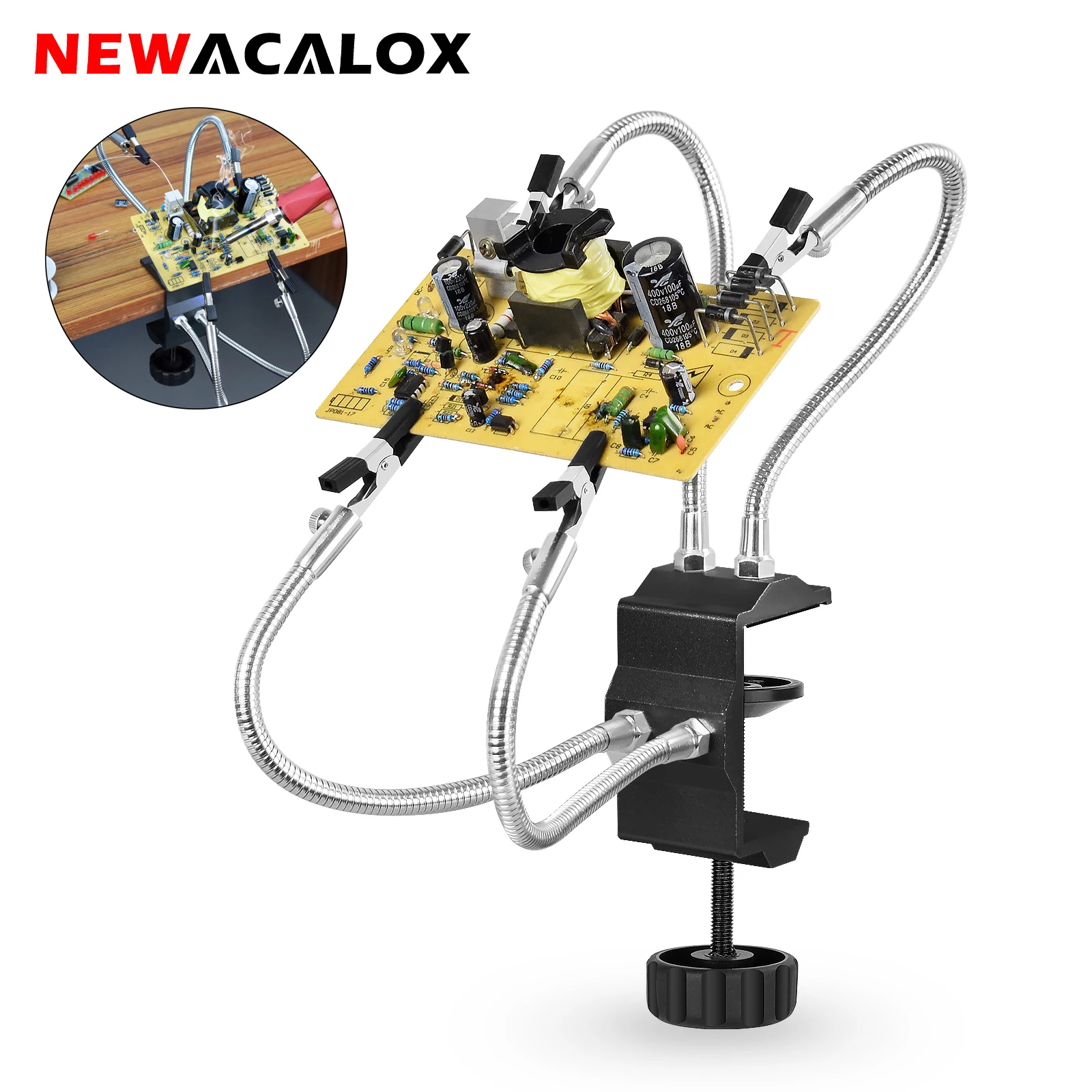 NEWACALOX Soldering Station Holder Desk Clamp PCB Alligator Clip Multi Soldering Helping Hand Third Hand Tool For Welding Repair