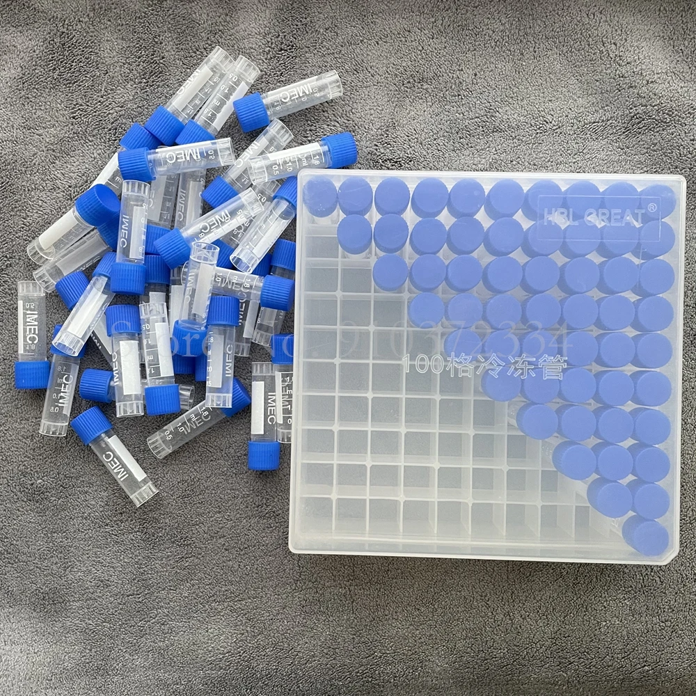 100pieces plastic 1.8ml freezing tube + one piece 100 vents plastic Freezing tube storage box with number