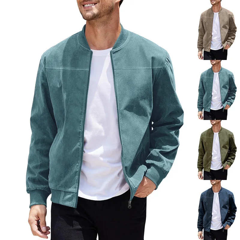 Veste en suède vintage à fermeture éclair homme - Cardigan casual rétro pour pêcheurs au style authentique
