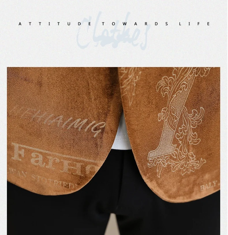 Description Picture 5 of itemMen's golden velvet boutique fashion handsome casual hot gold trend autumn and winter suit coat with men's small suit coat