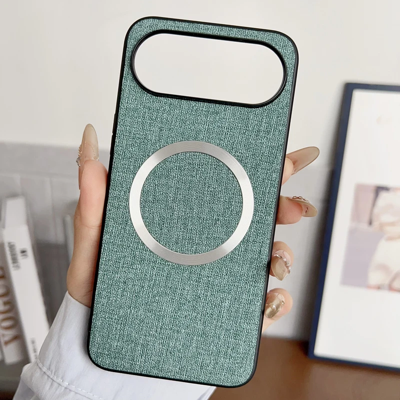 Premium Anti-Slip Woven Cloth Pattern Phone Cover with Magnetic TPU + Hard PC Protection