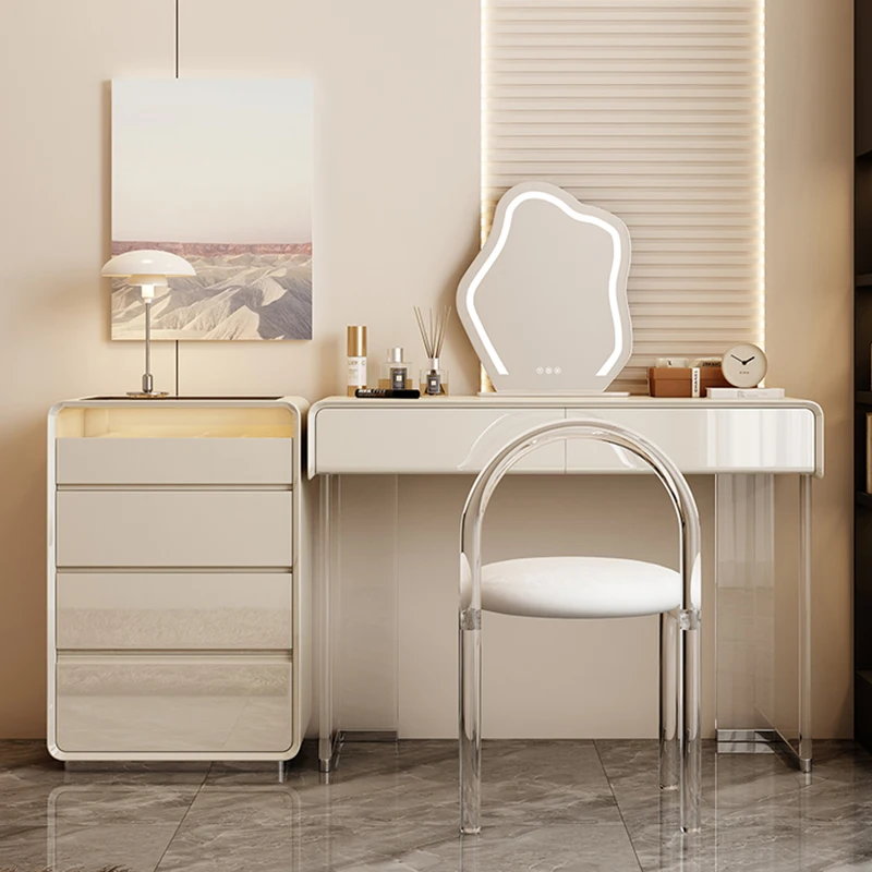 Light Desk Make Up Table Vanity Corner Mirror Set Modern Dressing White Chair Dresser Mesa De Maquillaje Mobili Per Camere Da Letto