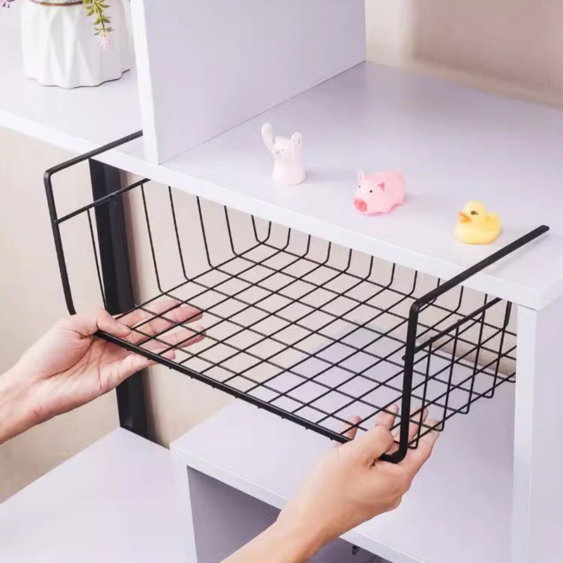 Multipurpose Hanging Basket Organizer For Kitchen Closet Rack Under The Cabinet And Desks Shelves Spice Dishes Storage Supplies 6