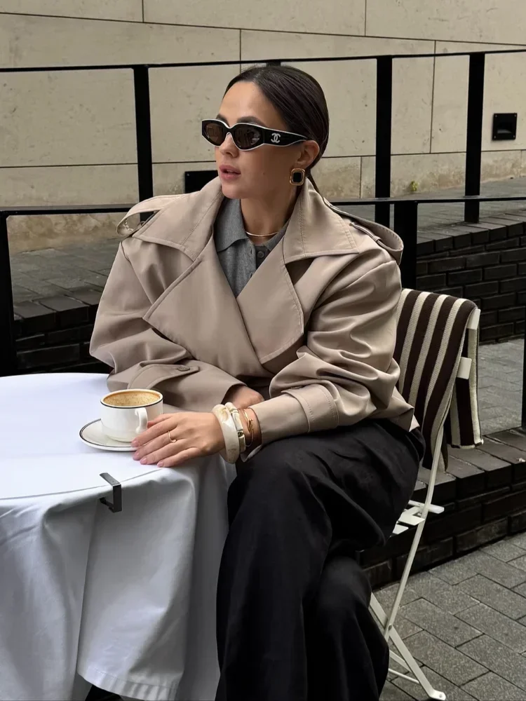 Sleek V-Neck Lace-Up Belted Short Trench for Modern Daily Style — photo 5